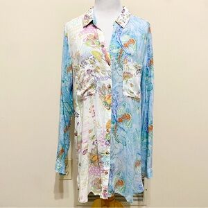 Anthropologie Pilcro The Romy Relaxed Buttondown Shirt Blue White Floral Print